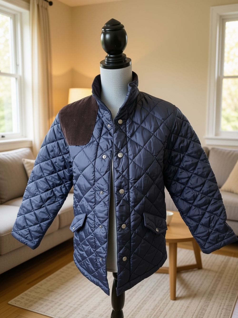 Brooks Brothers Boys Quilted Barn/Shooting Jacket with Brown Shoulder Patch